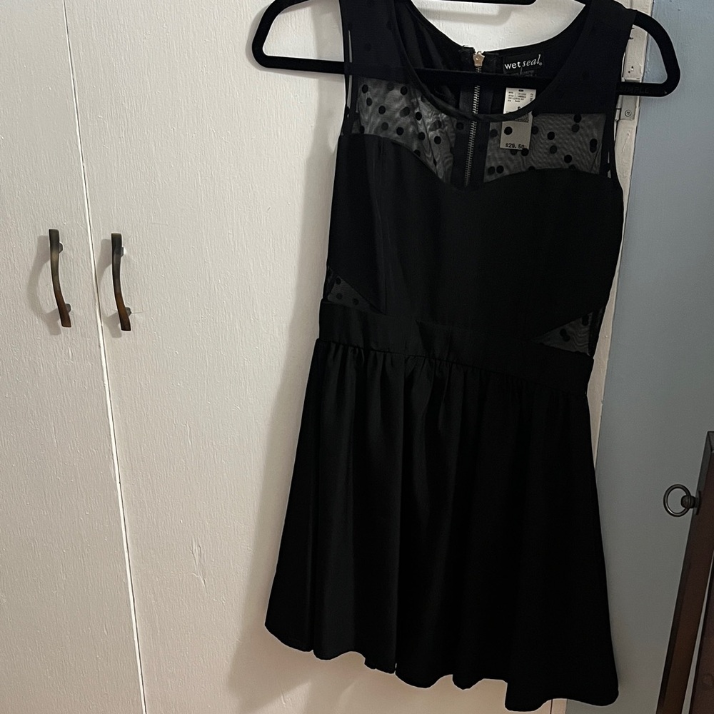 Wet Seal Black Dress with Sheer Polka Dot Accents